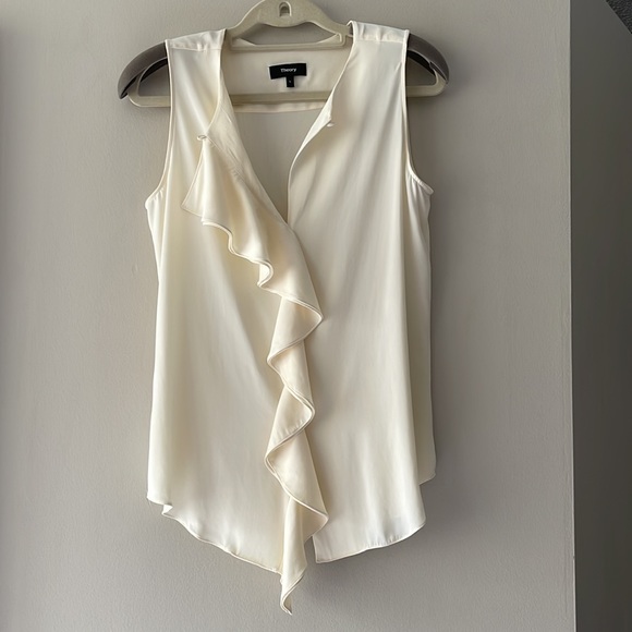 Theory Jastrid Sheen 2 Sleeveless Silk Blouse Ivory Size Small - Picture 8 of 16